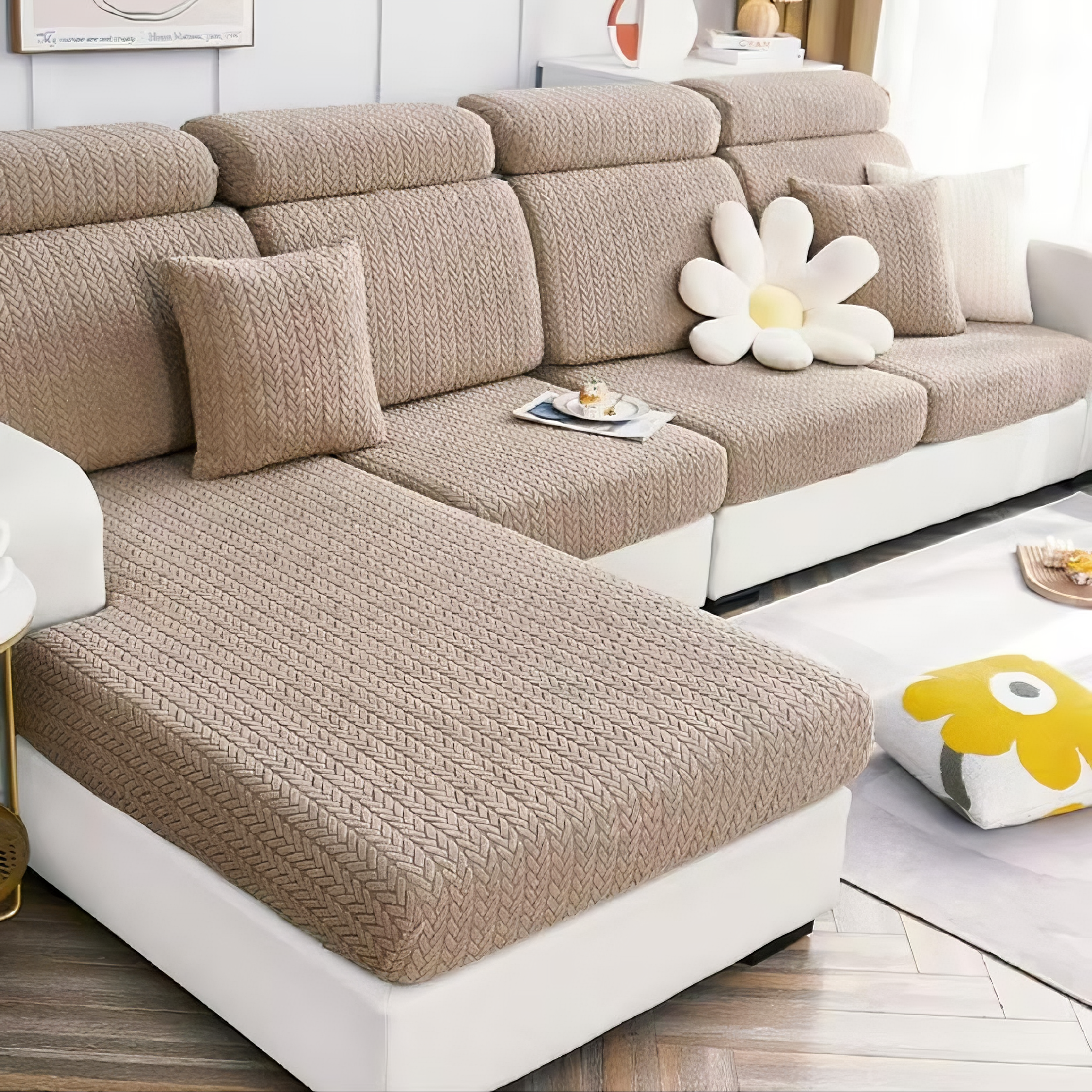 Anti-Slip L Shaped Jacquard Cushion Sofa Couch Cover