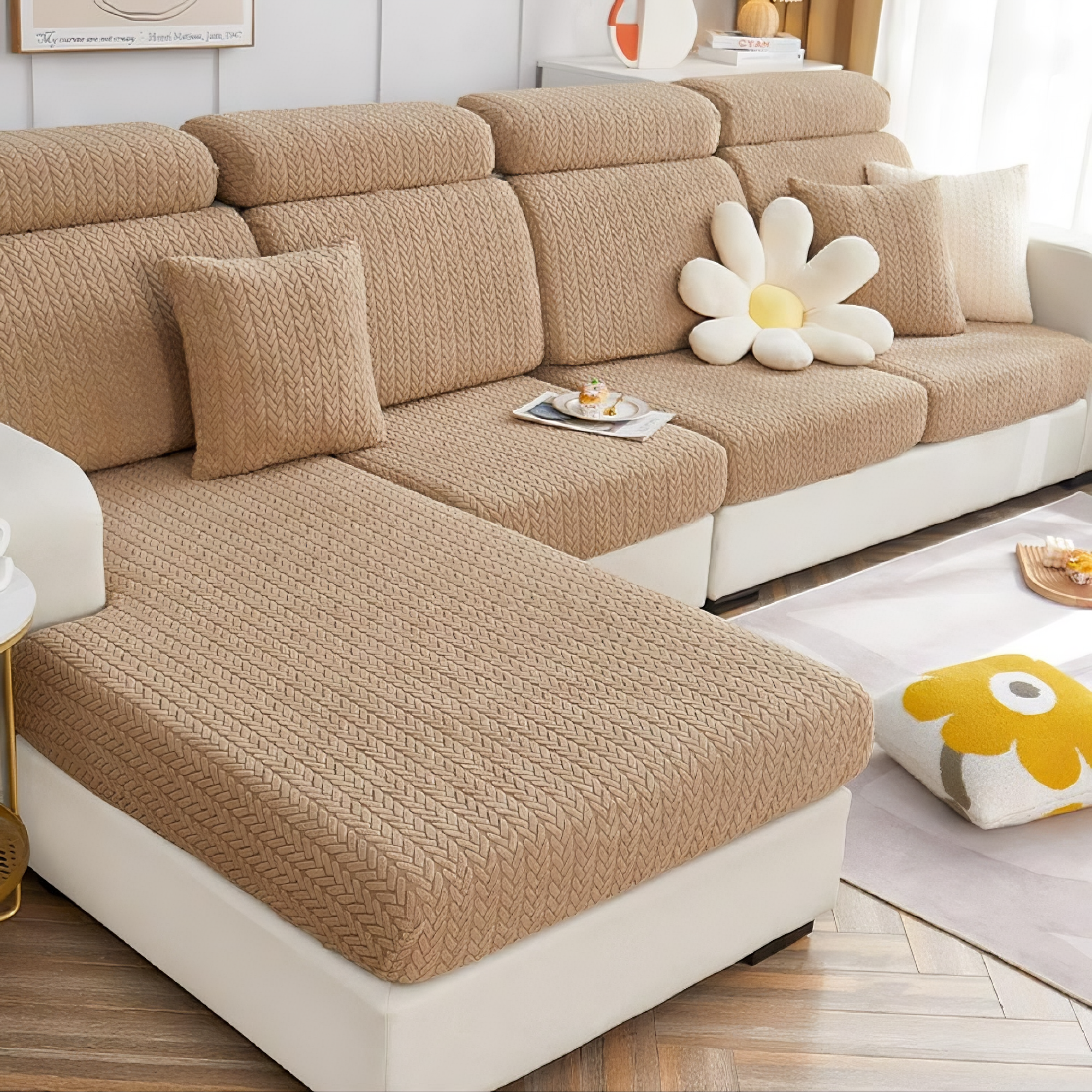 Anti-Slip L Shaped Jacquard Cushion Sofa Couch Cover