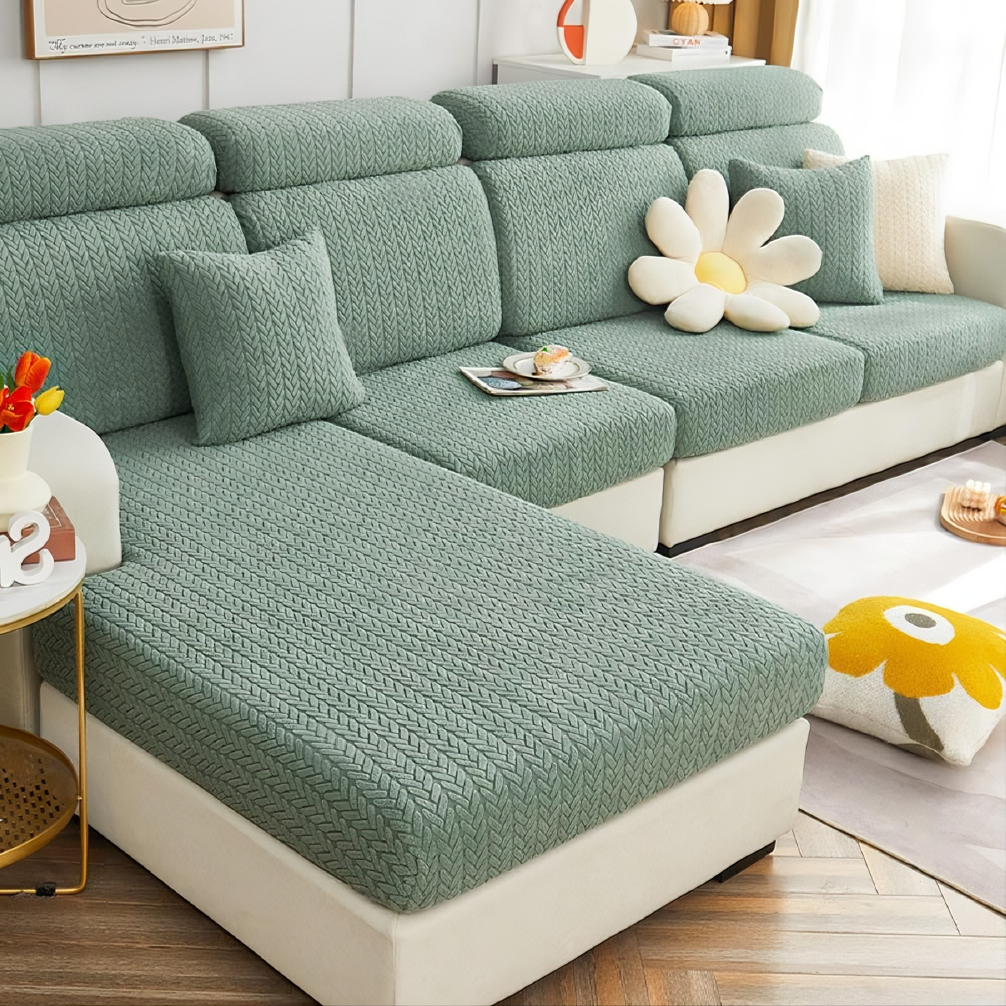 Anti-Slip L Shaped Jacquard Cushion Sofa Couch Cover
