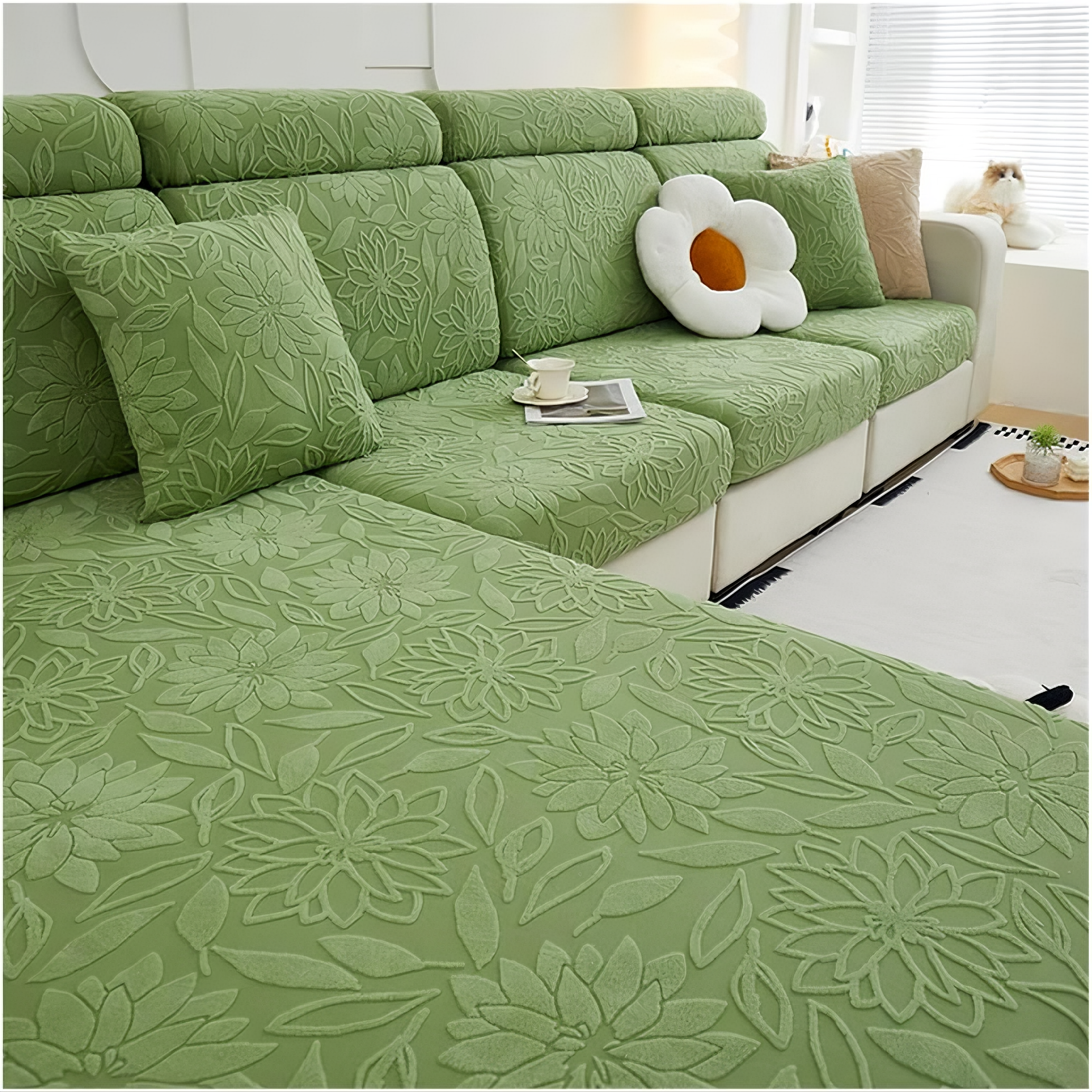 Boho Floral Cushion L Shaped Slipcover Sofa Couch Cover