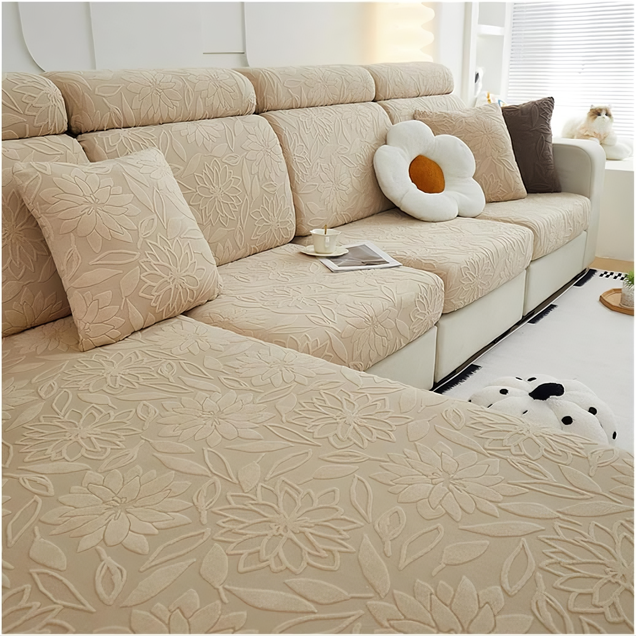 Boho Floral Cushion L Shaped Slipcover Sofa Couch Cover