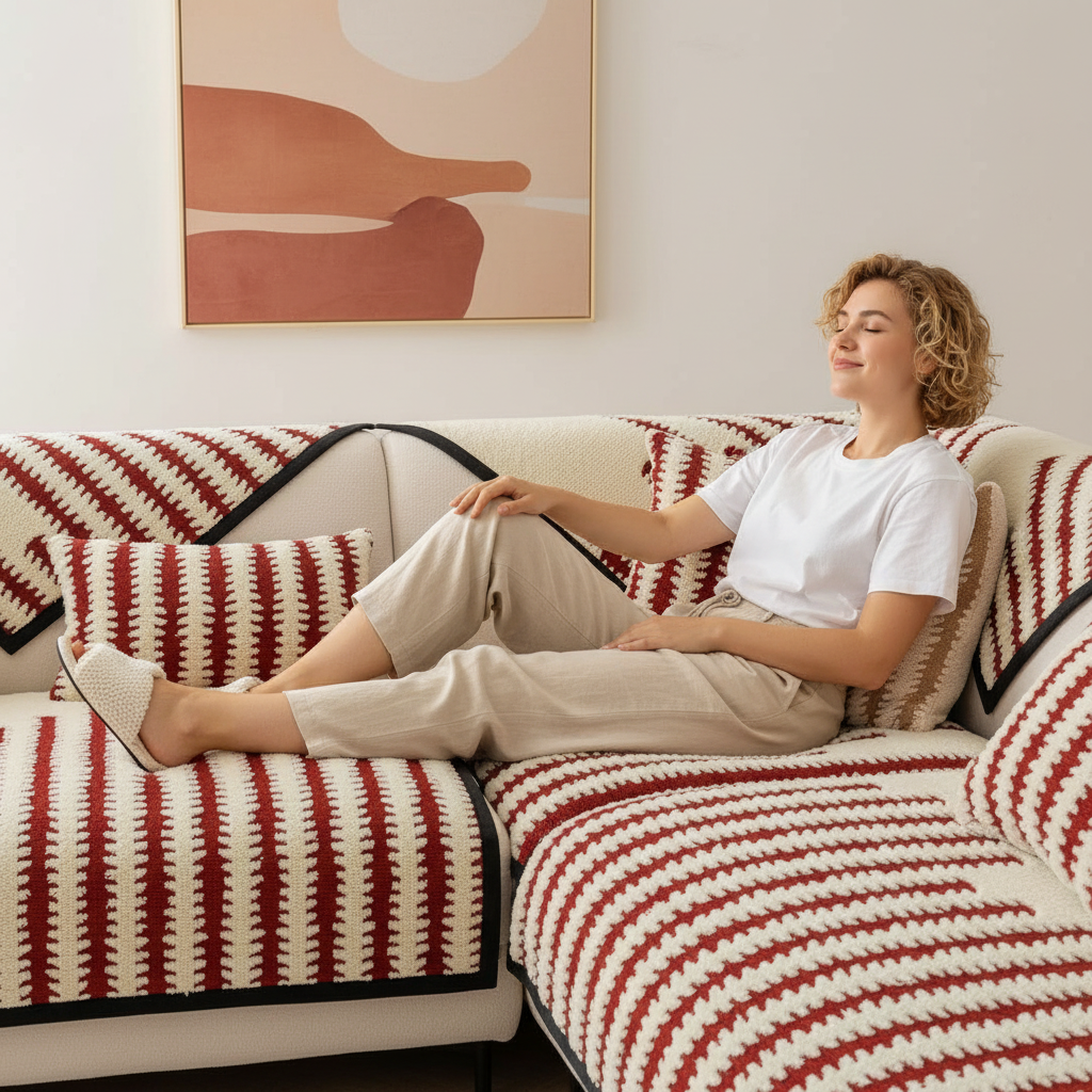 Non Slip Geometric Fuzzy Mat Couch Sofa Cover