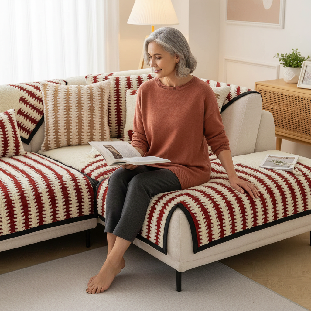 Non Slip Geometric Fuzzy Mat Couch Sofa Cover