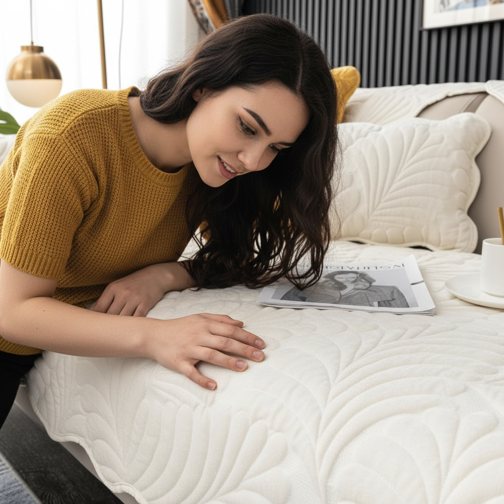 Non Slip Chenille Plush Quilted Mat Couch Sofa Cover