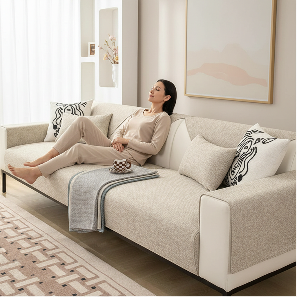 Anti Slip Cotton Linen Slipcover Sofa Couch Cover