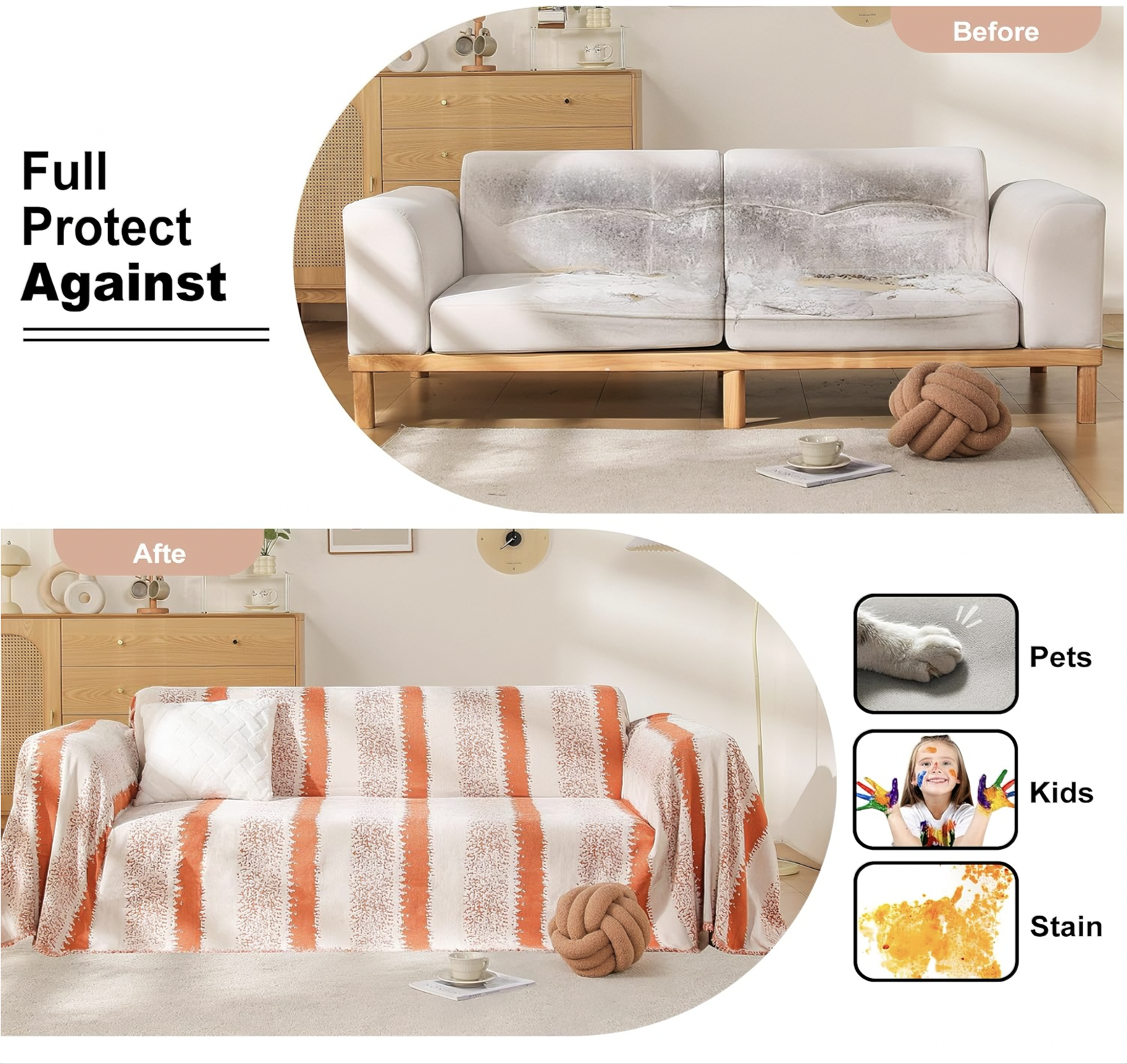 Non Slip Chenille Striped Tassels Sofa Couch Cover
