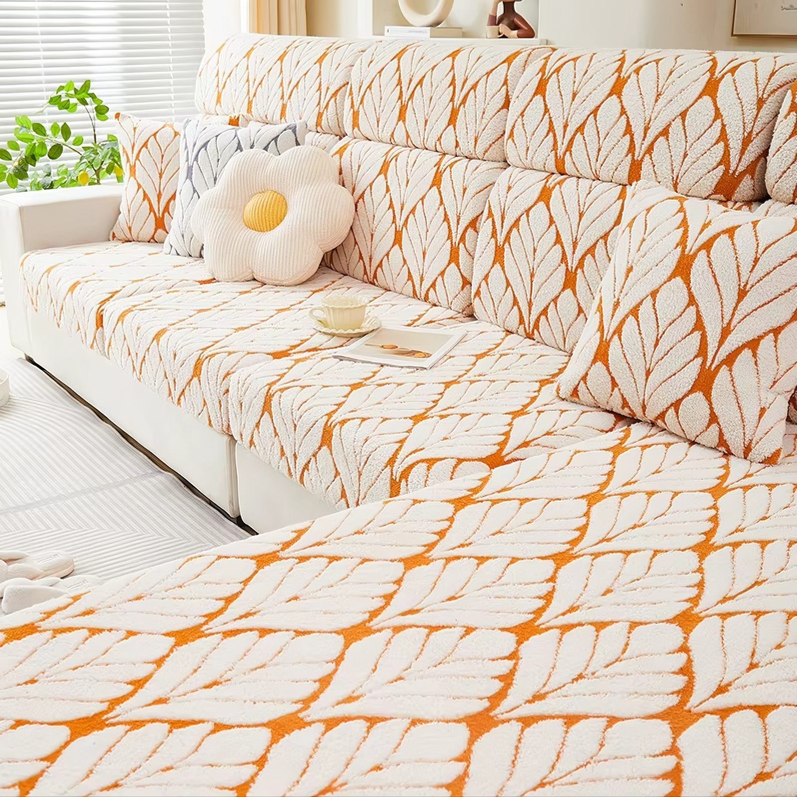 L Shaped Sectional Leaf Plush Cushion Sofa Couch Cover