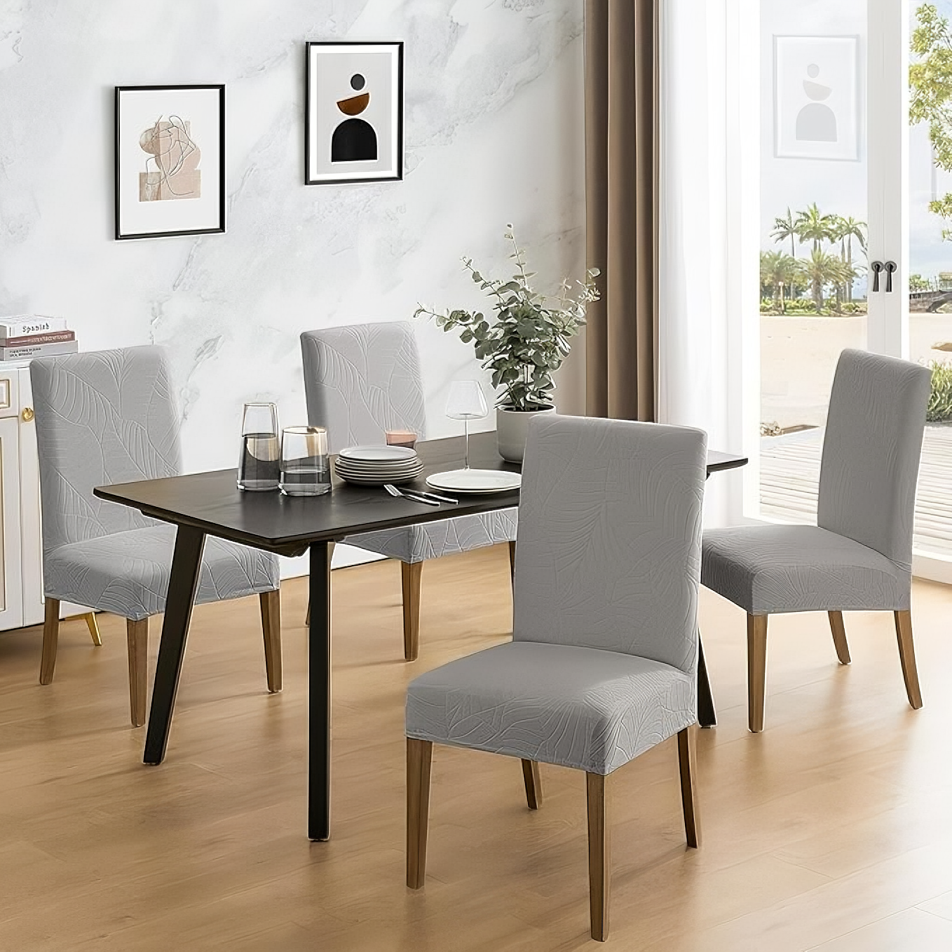 Jacquard Slipcover Leaf Chair Seat Cover