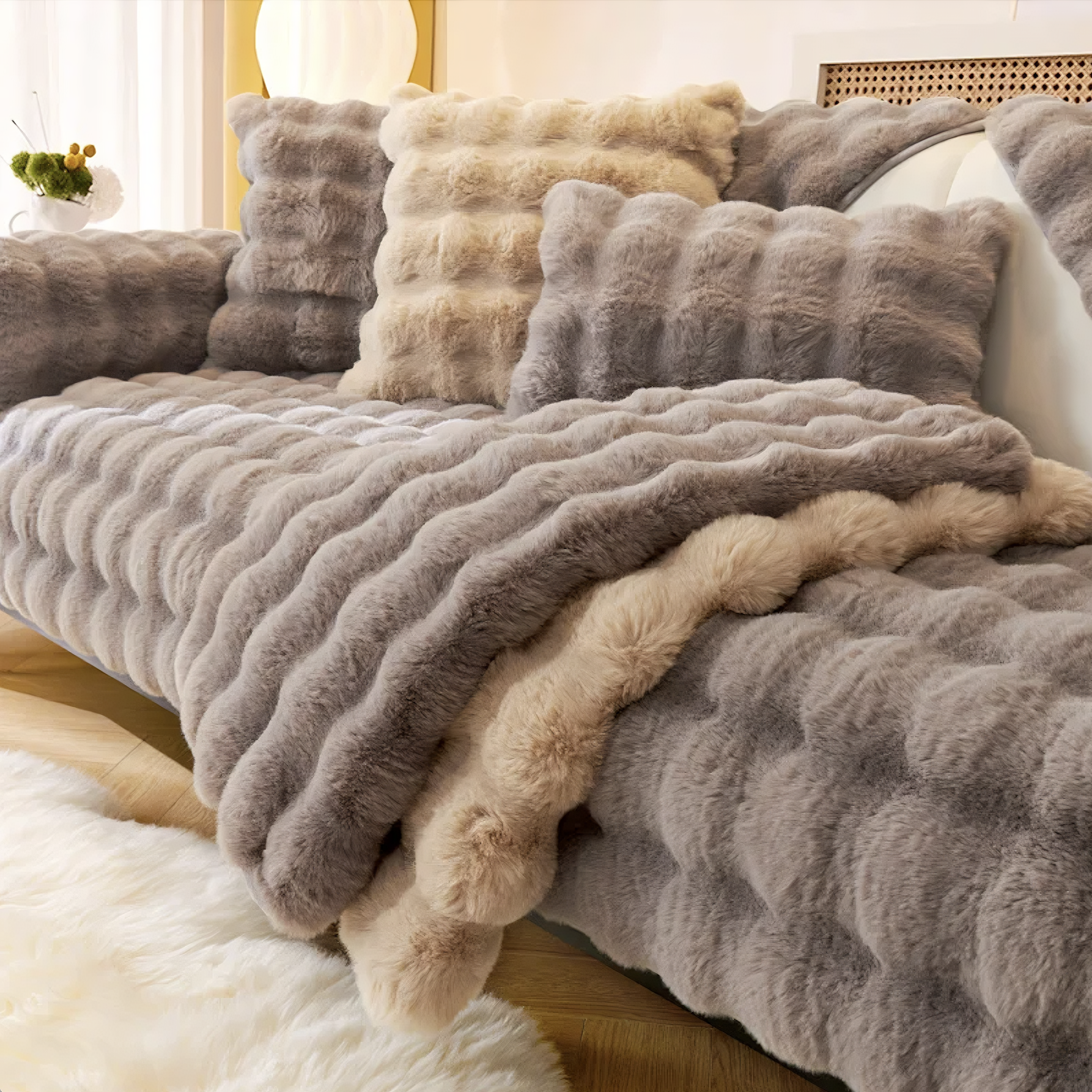Non Slip Plush Fuzzy Furry Mat Couch Sofa Cover