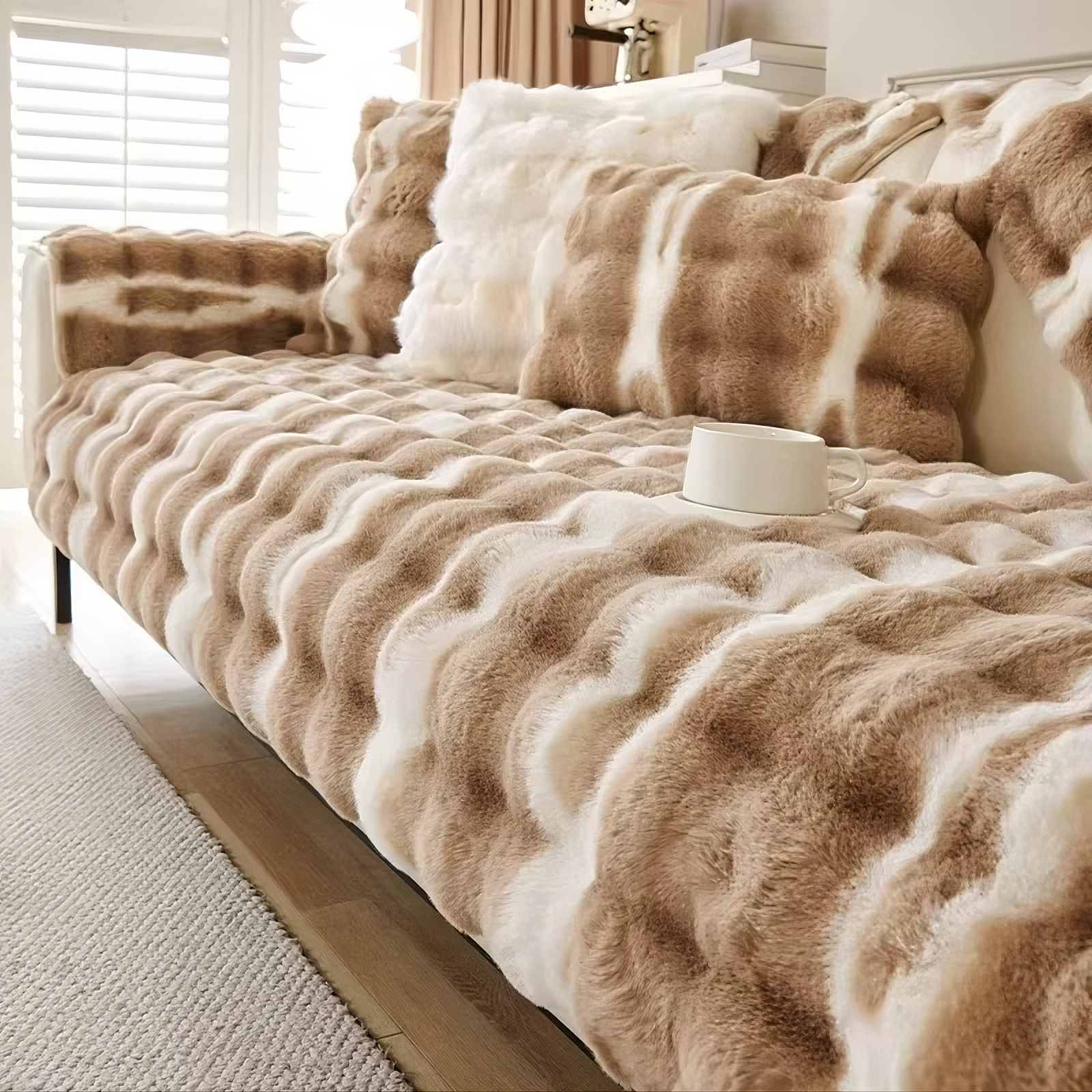 Non Slip Rabbit Fur Plush Furry Mat Couch Sofa Cover