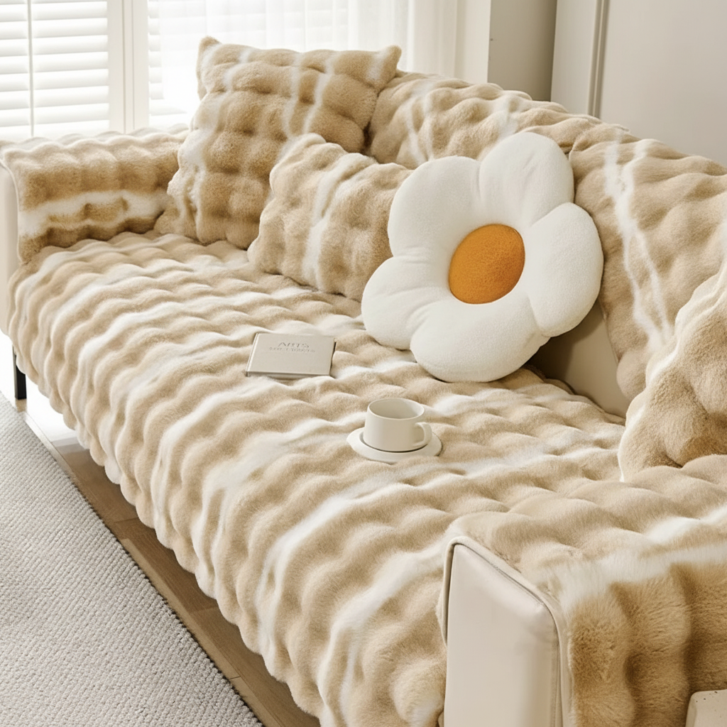 Non Slip Rabbit Fur Plush Furry Mat Couch Sofa Cover