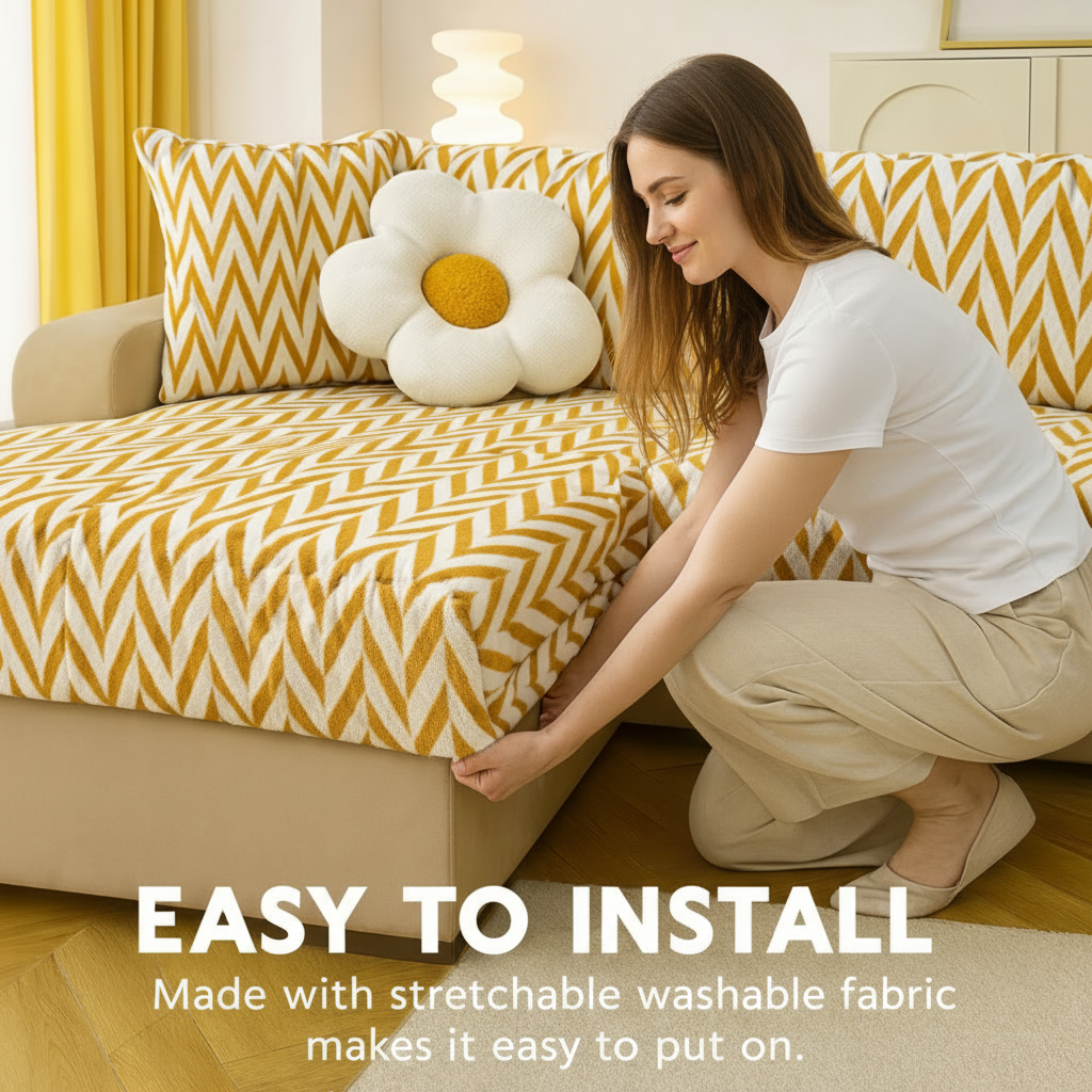 L Shaped Sectional Geometric Plush Cushion Sofa Couch Cover