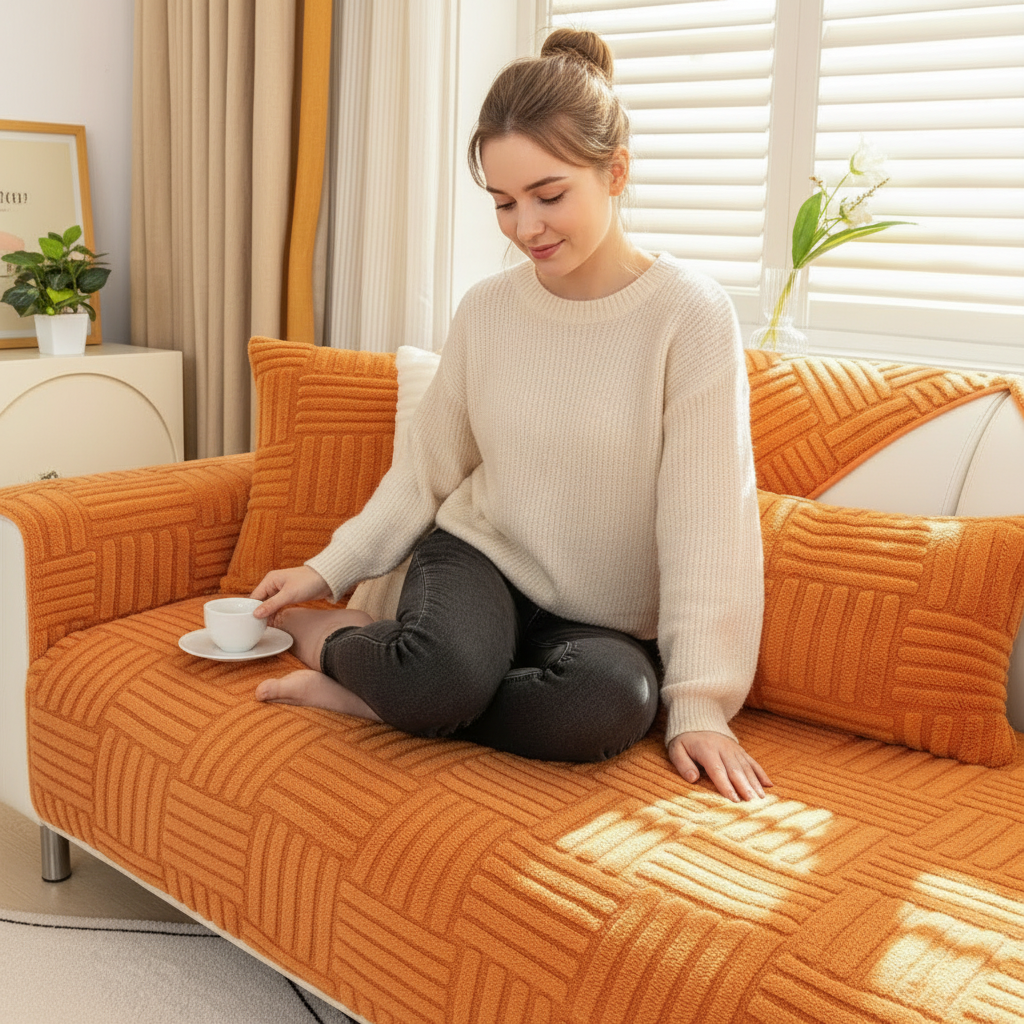 Non-Slip Striped Fleece Plush Sofa Couch Cover