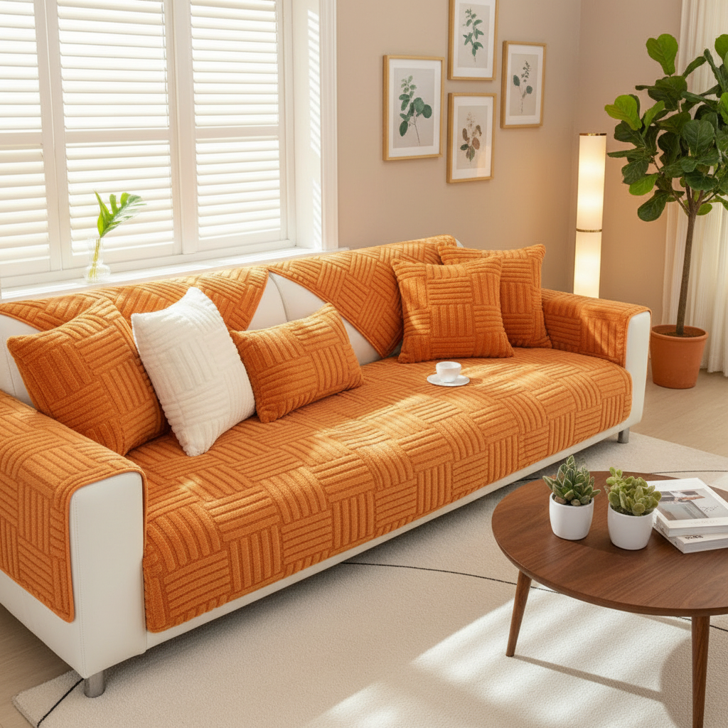 Non-Slip Striped Fleece Plush Sofa Couch Cover
