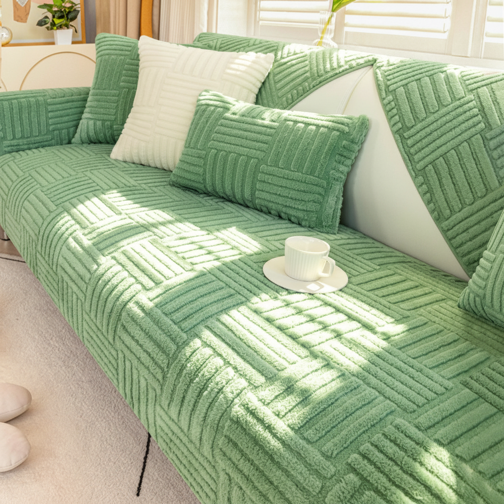 Non-Slip Striped Fleece Plush Sofa Couch Cover