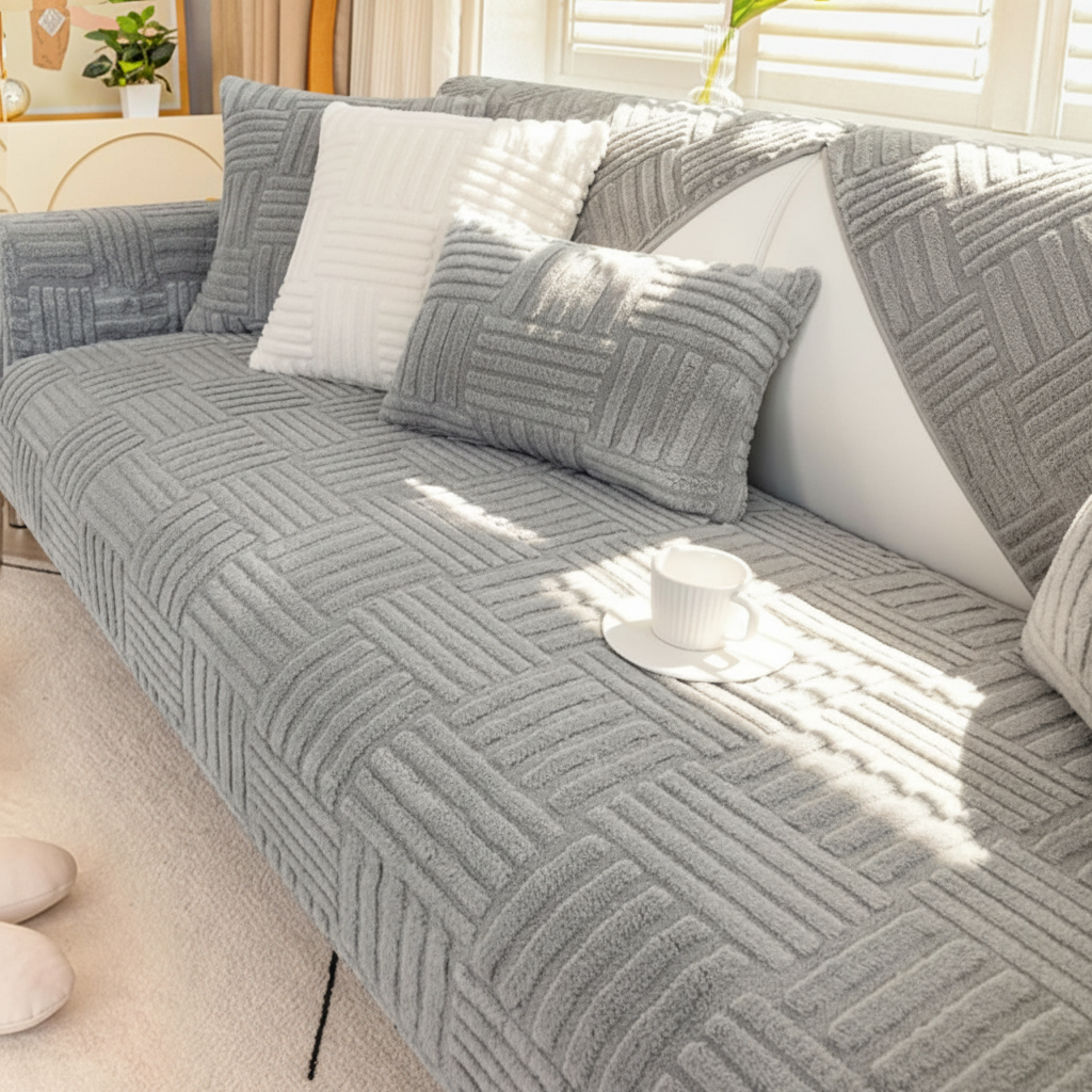Non-Slip Striped Fleece Plush Sofa Couch Cover