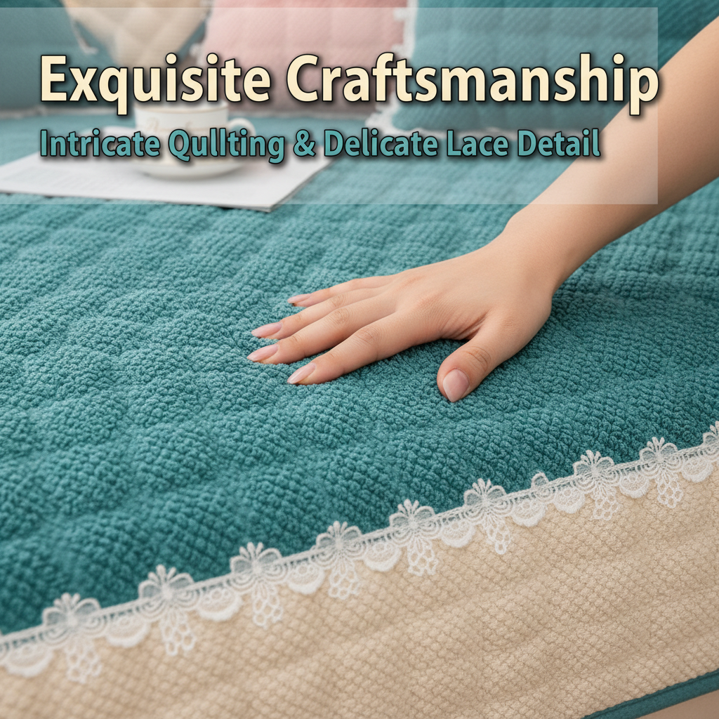 Non-Slip Quilted Lace Plush Sofa Couch Cover