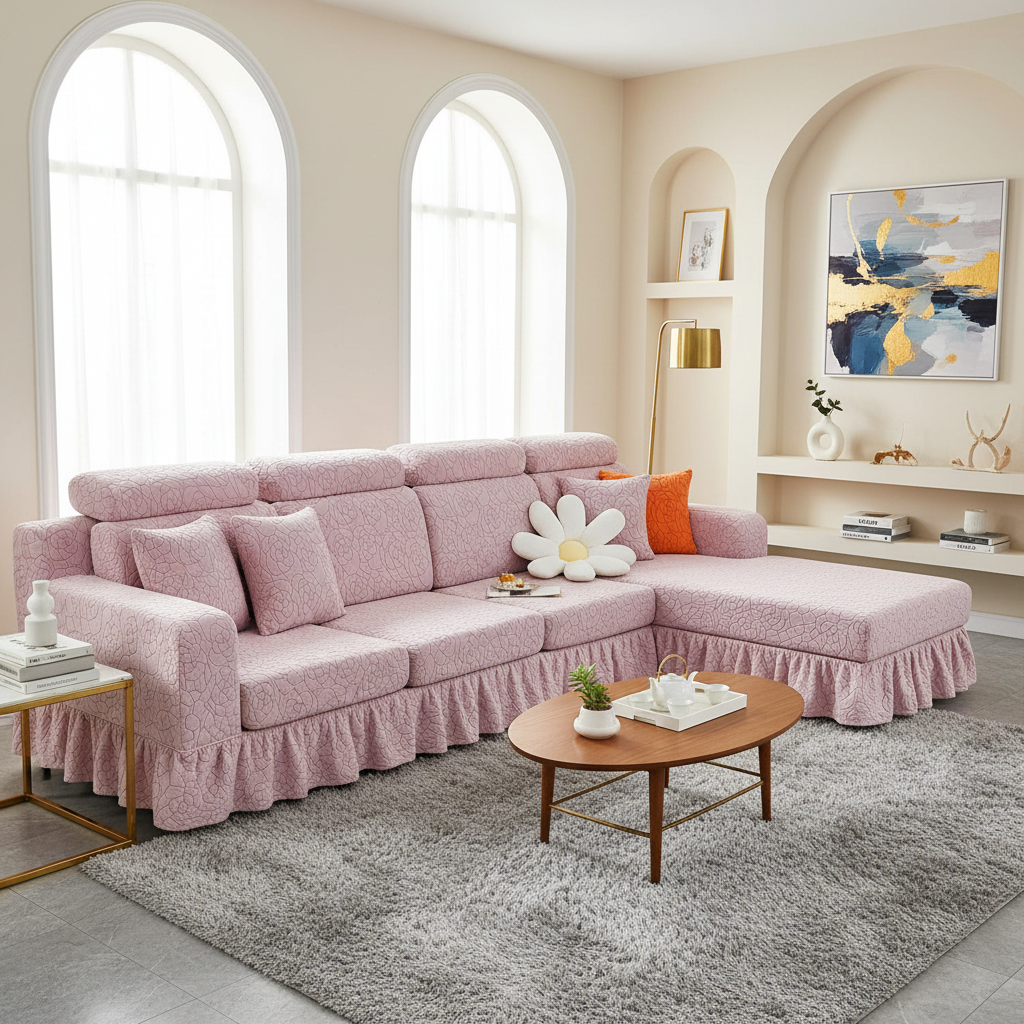 L Shaped Floral Skirted Cushion Slipcover Sofa Couch Cover