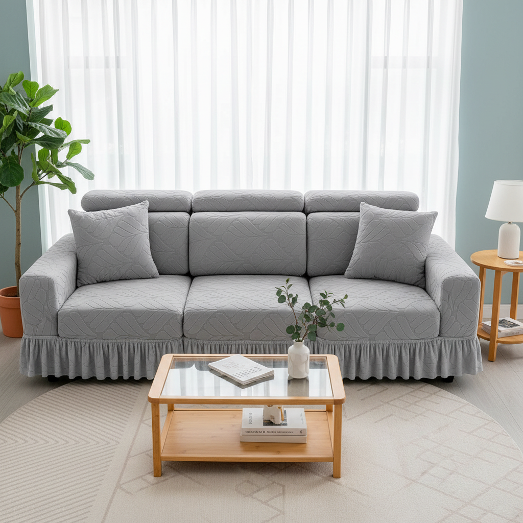 L Shaped Skirted Leaf Cushion Slipcover Sofa Couch Cover