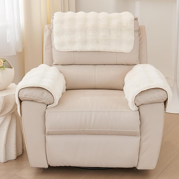 Non-Slip Plush Rabbit Slipcover Lazy Boy Chair Recliner Armrest Cover