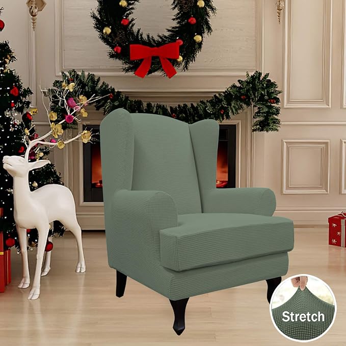 Jacquard Wing Chair Cover Seat Slipcover
