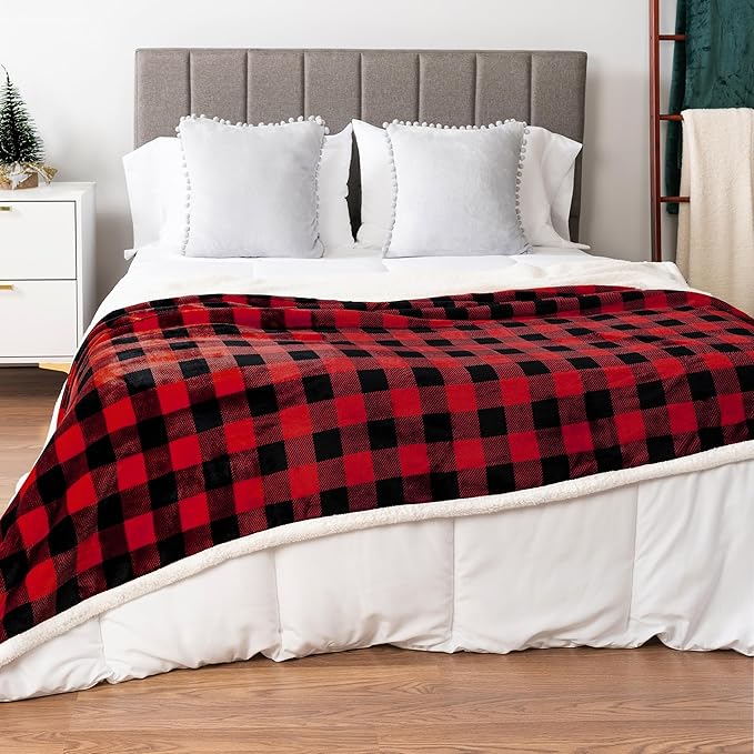 Plaid Sherpa Fuzzy Fleece Blanket