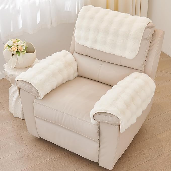 Non-Slip Plush Rabbit Slipcover Lazy Boy Chair Recliner Armrest Cover