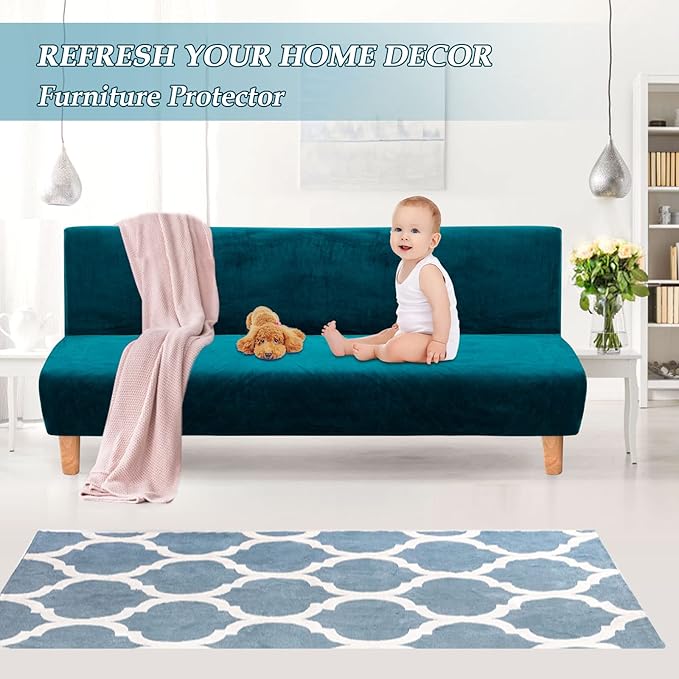 Armless Velvet Couch Sofa Slipcover