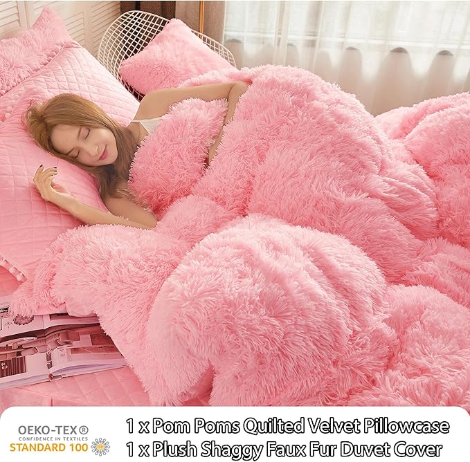 Fluffy Fuzzy flannel Plush Duvet Comforter Bedding Set