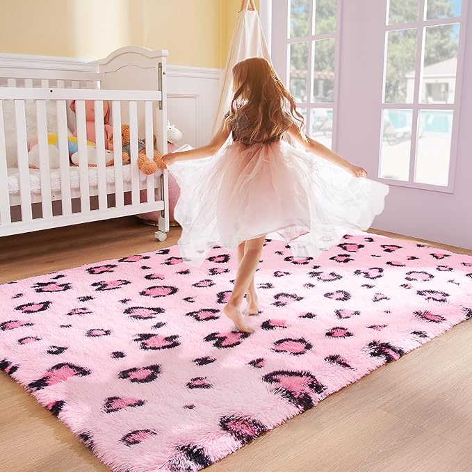 Leopard Shag Area Rug Fluffy Carpet
