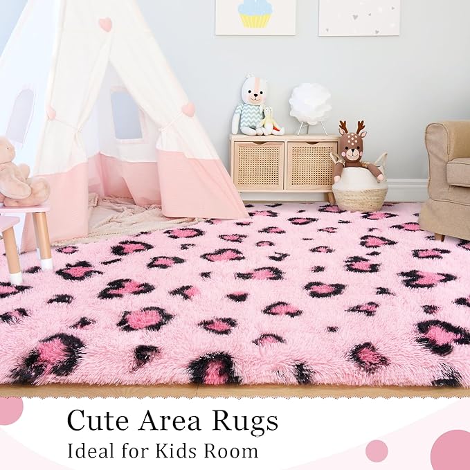 Leopard Shag Area Rug Fluffy Carpet
