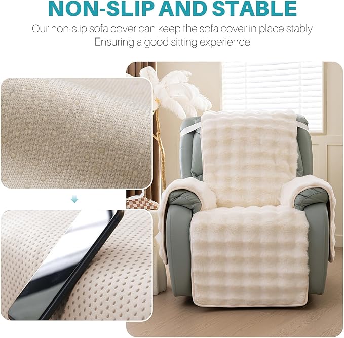 Non-Slip Plush Rabbit Slipcover Lazy Boy Chair Recliner Cover