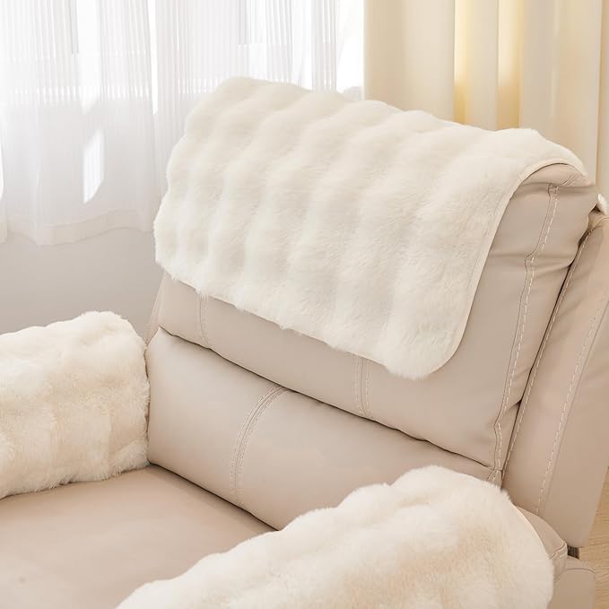 Non-Slip Plush Rabbit Slipcover Lazy Boy Chair Recliner Armrest Cover