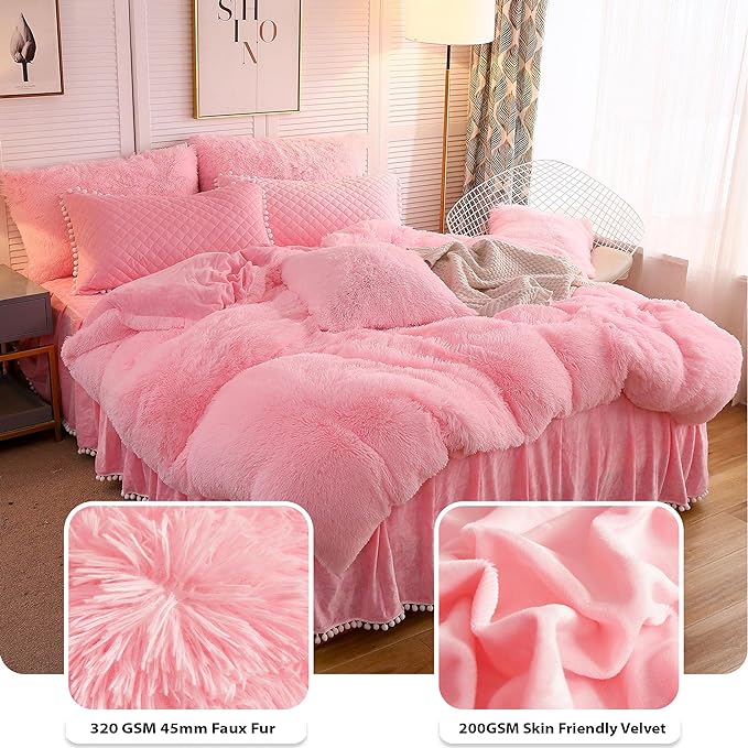 Fluffy Fuzzy flannel Plush Duvet Comforter Bedding Set