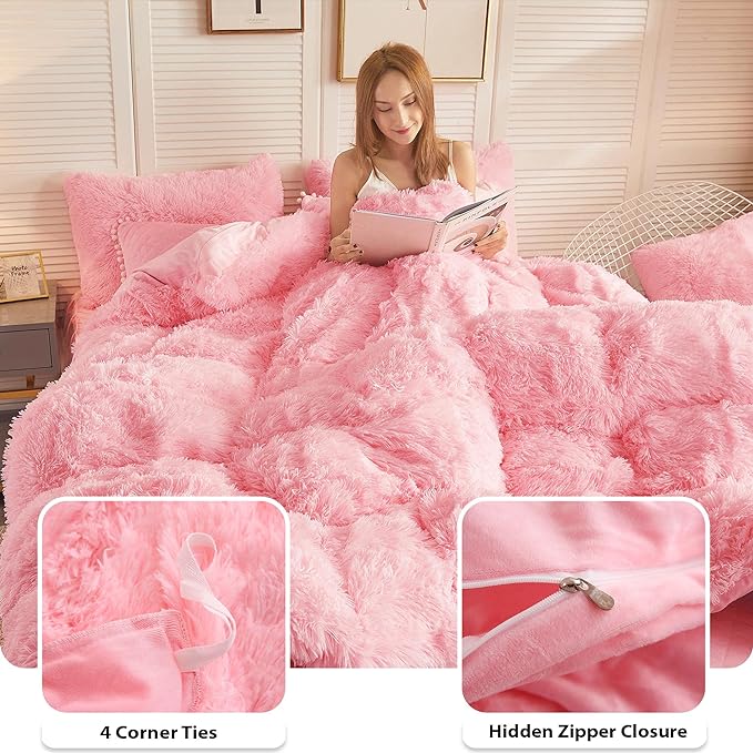 Fluffy Fuzzy flannel Plush Duvet Comforter Bedding Set