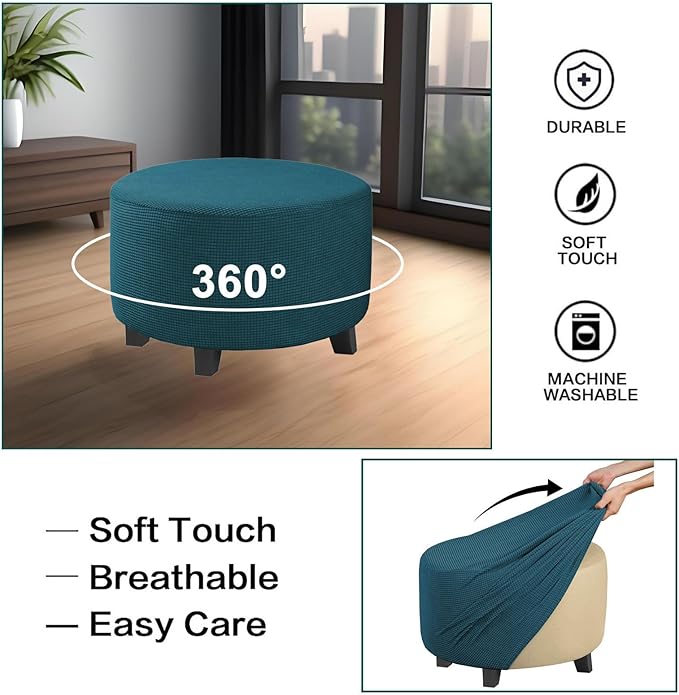 Round Slipcovers Jacquard Ottoman Cover