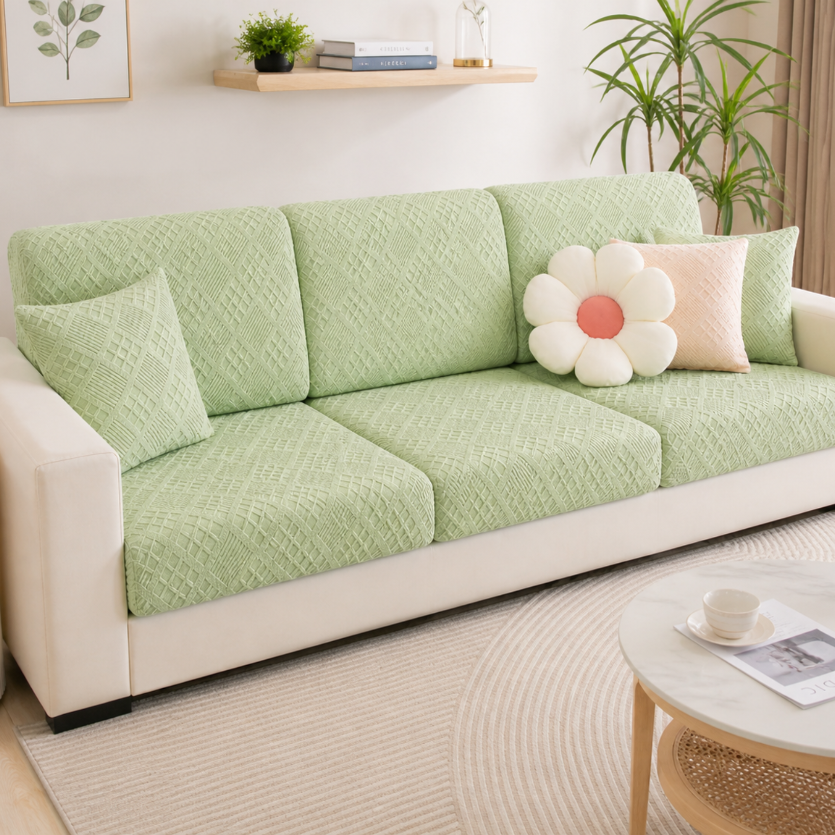 Anti-Slip L Shaped Jacquard Geometric Cushion Sofa Couch Cover