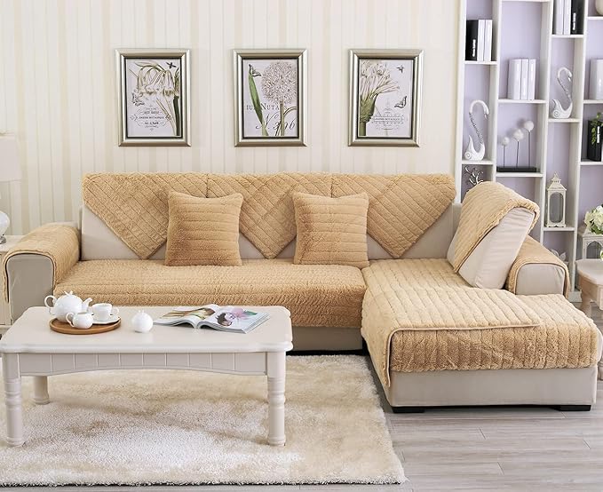 Non-Slip Quilted Plush Fuzzy Sofa Couch Cover