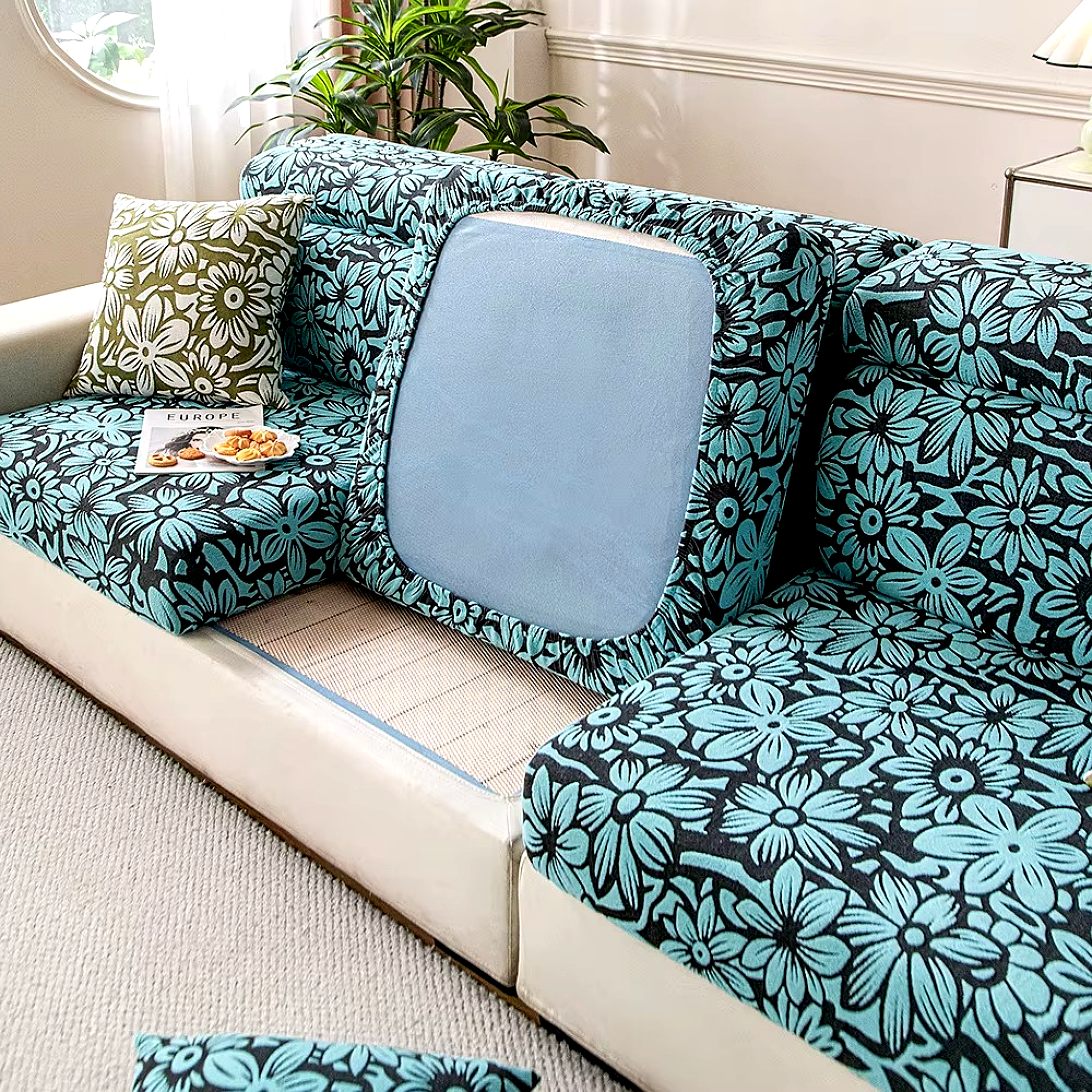 Anti Slip Jacquard Floral L Shaped Sectional Cushion Sofa Couch Cover