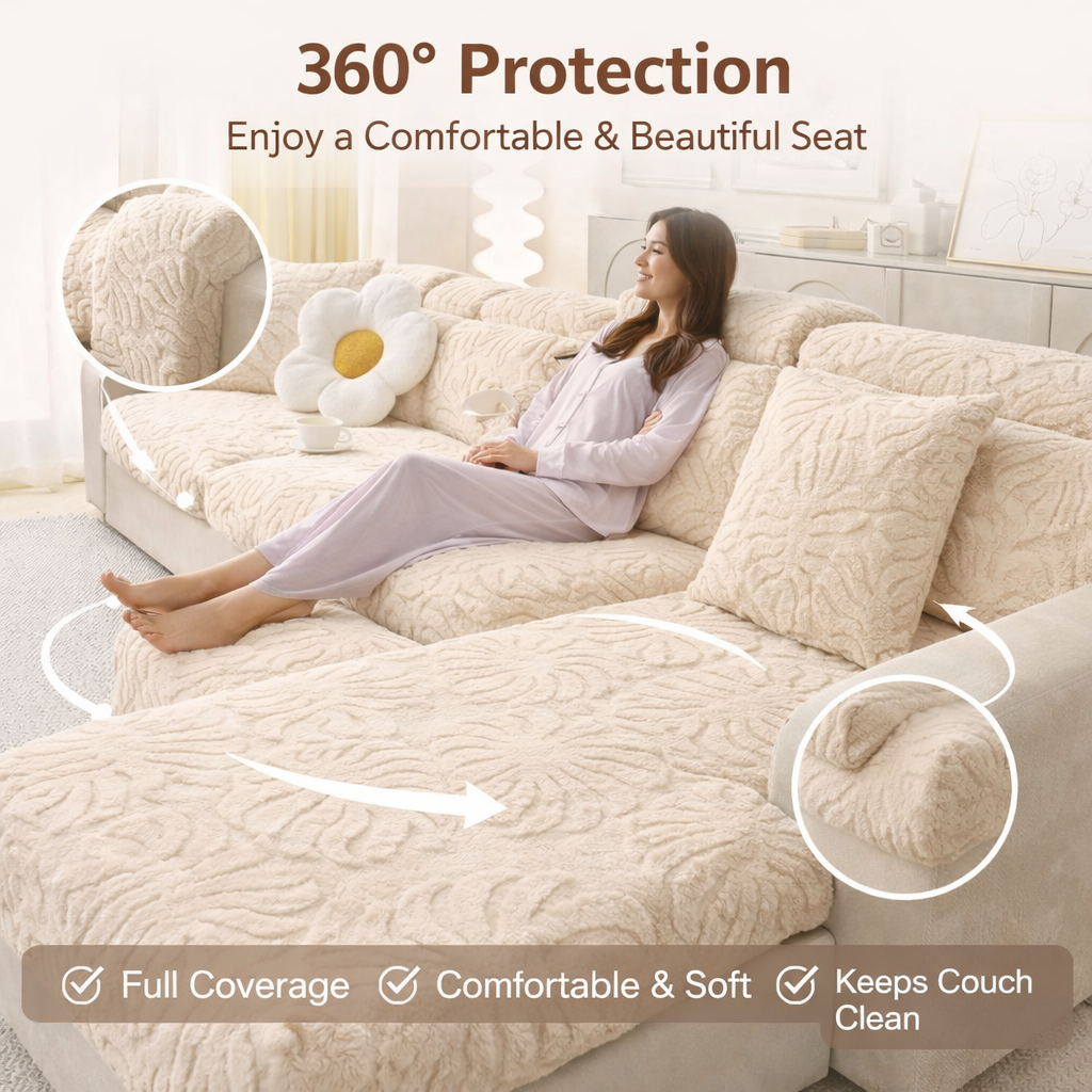 L Shaped Sectional Floral Plush Cushion Sofa Couch Cover