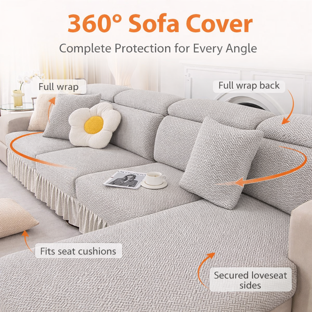 Jacquard Anti-Slip Velvet L Shaped Skirt Cushion Sofa Couch Cover