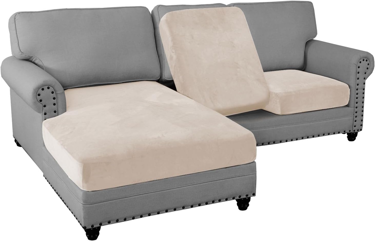 L Shaped Velvet Cushion Slipcover Sofa Couch Cover