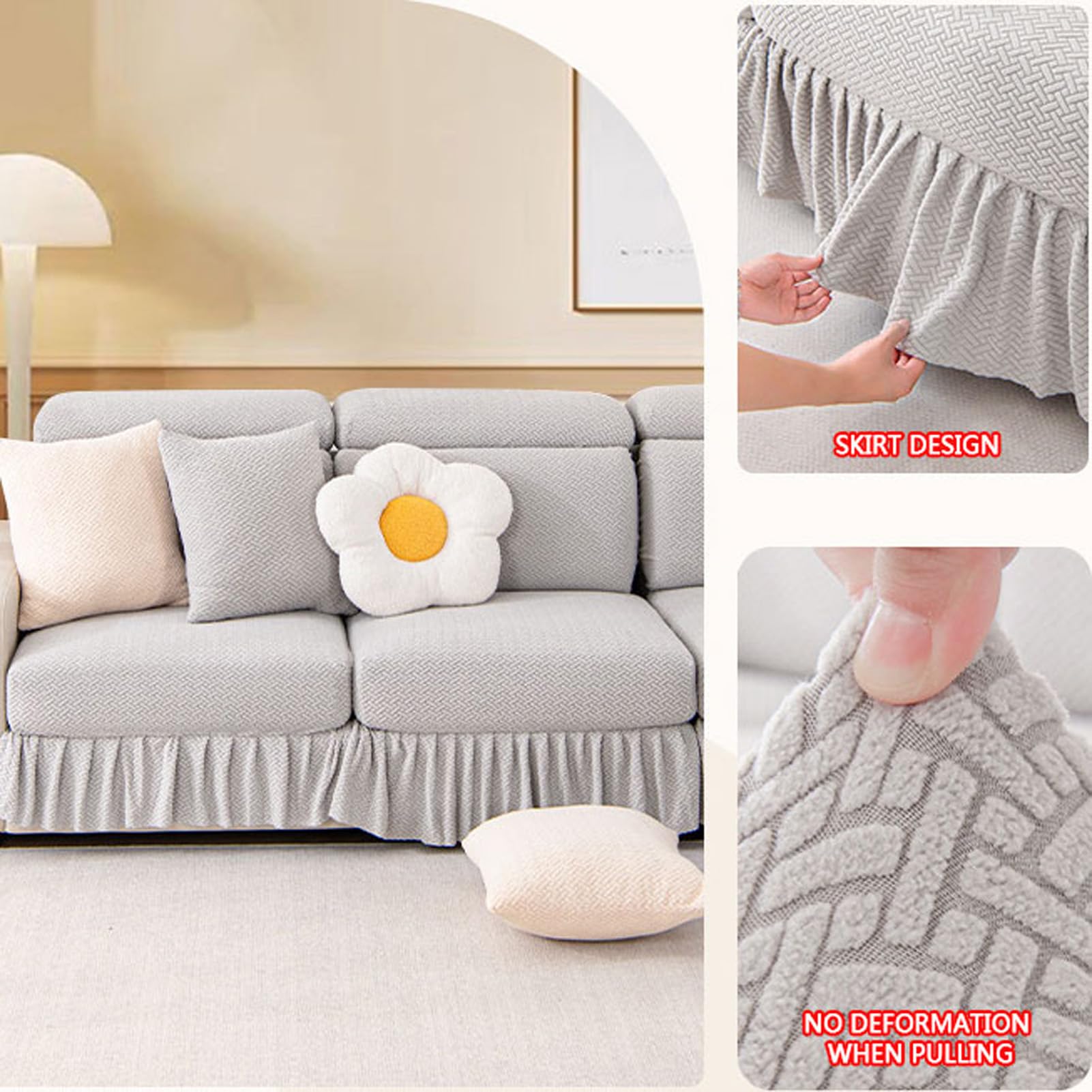 Jacquard Anti-Slip Velvet L Shaped Skirt Cushion Sofa Couch Cover