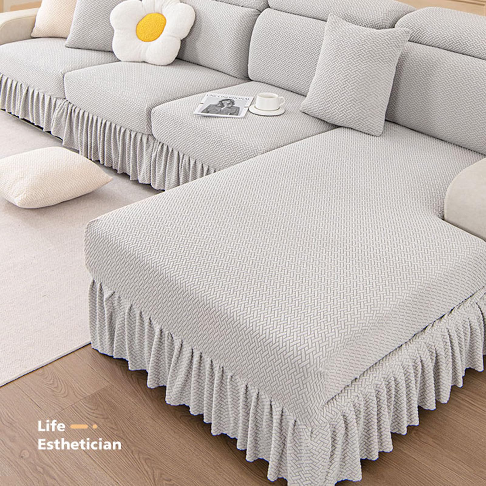 Jacquard Anti-Slip Velvet L Shaped Skirt Cushion Sofa Couch Cover