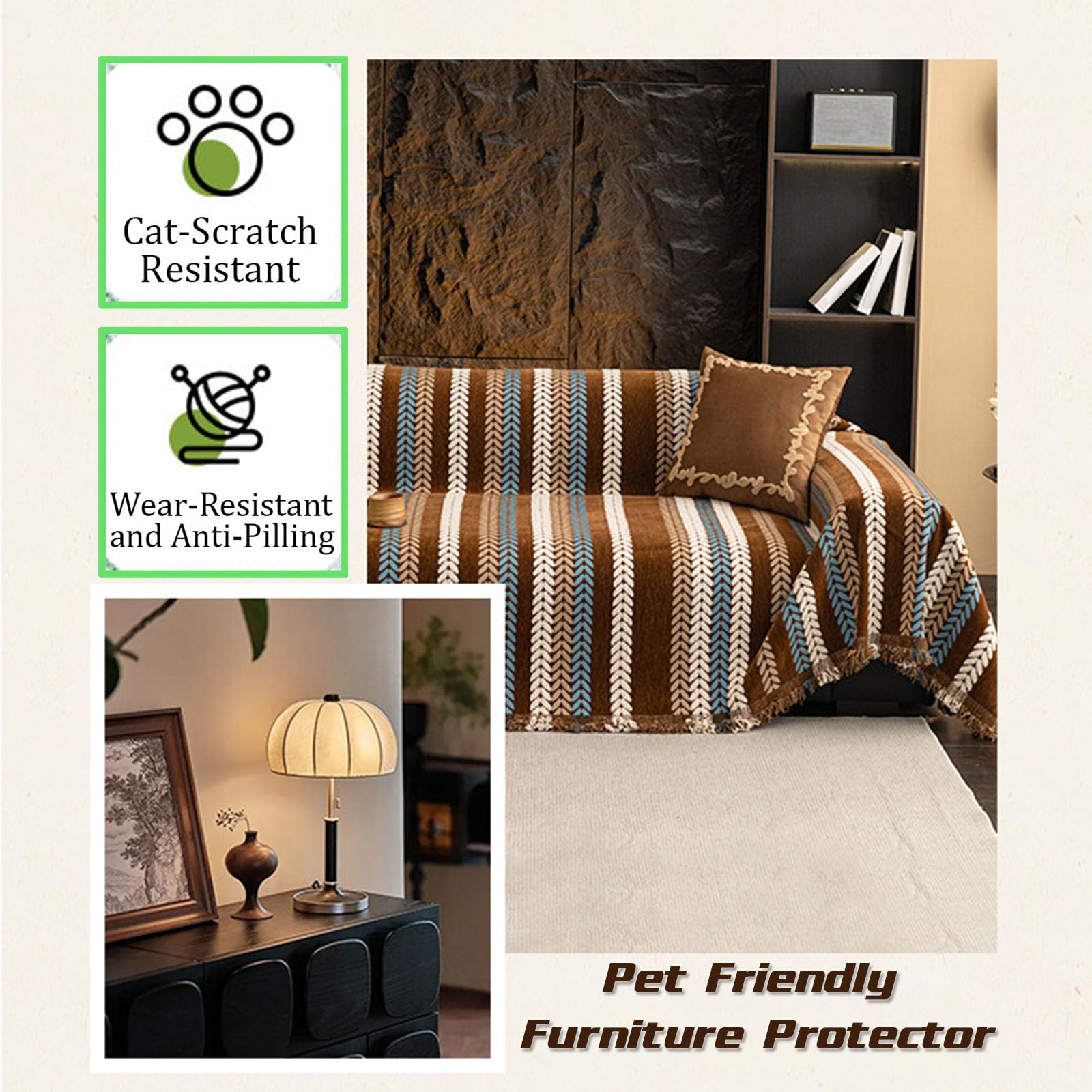 Elegance Chenille Anti-Slip Woven Tassels Sofa Couch Cover