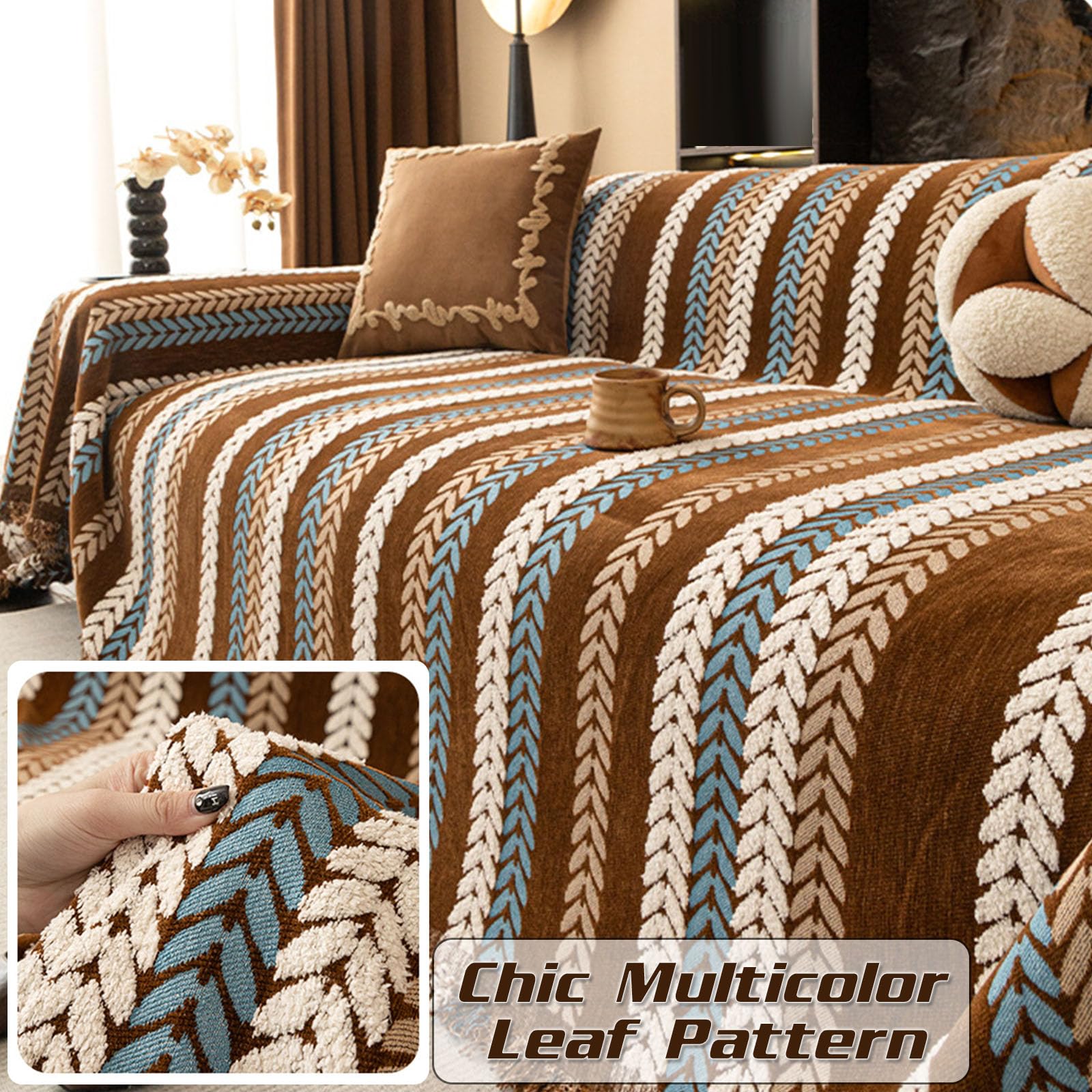 Elegance Chenille Anti-Slip Woven Tassels Sofa Couch Cover