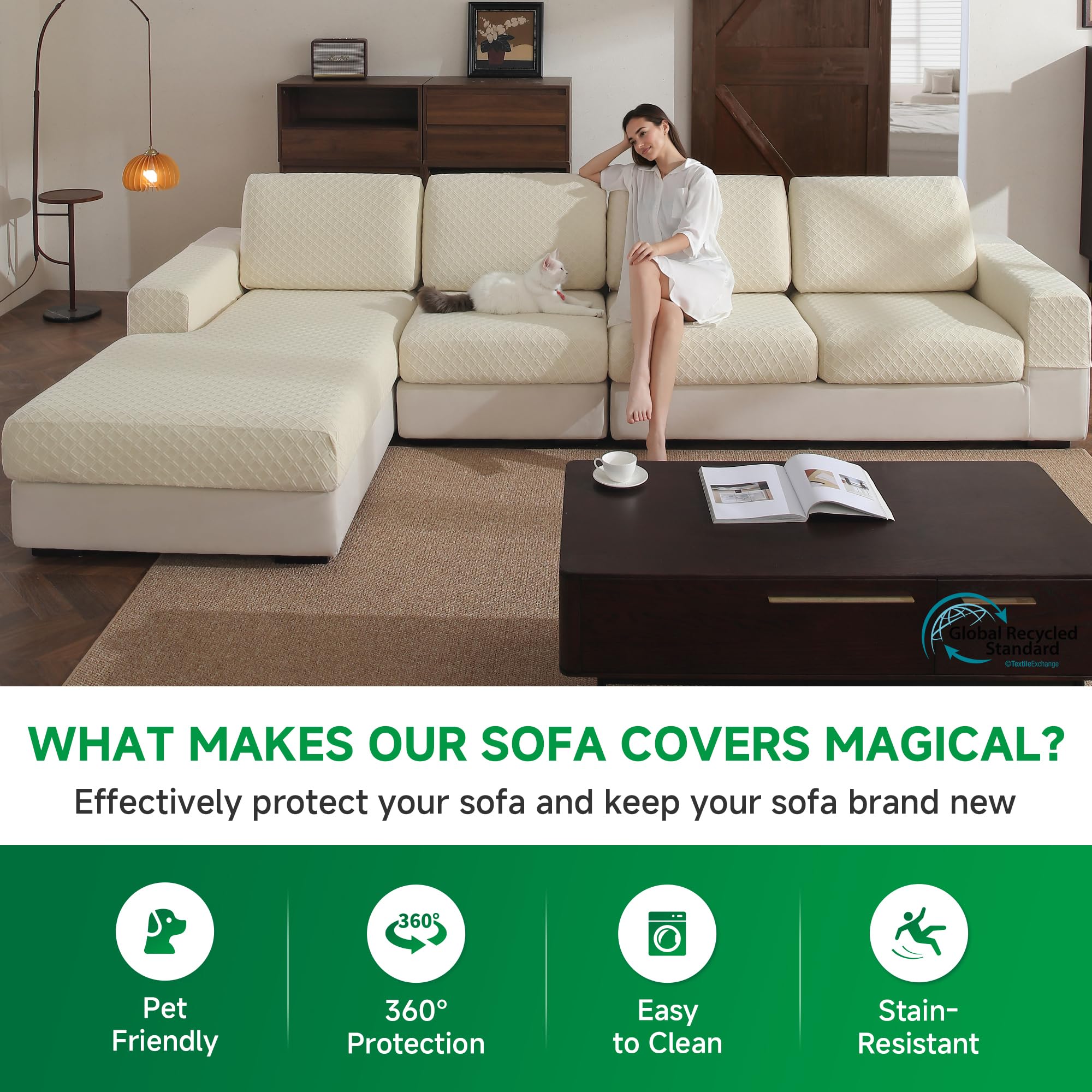 Anti Slip Cushion L Shaped Diamond Sectional Sofa Couch Cover
