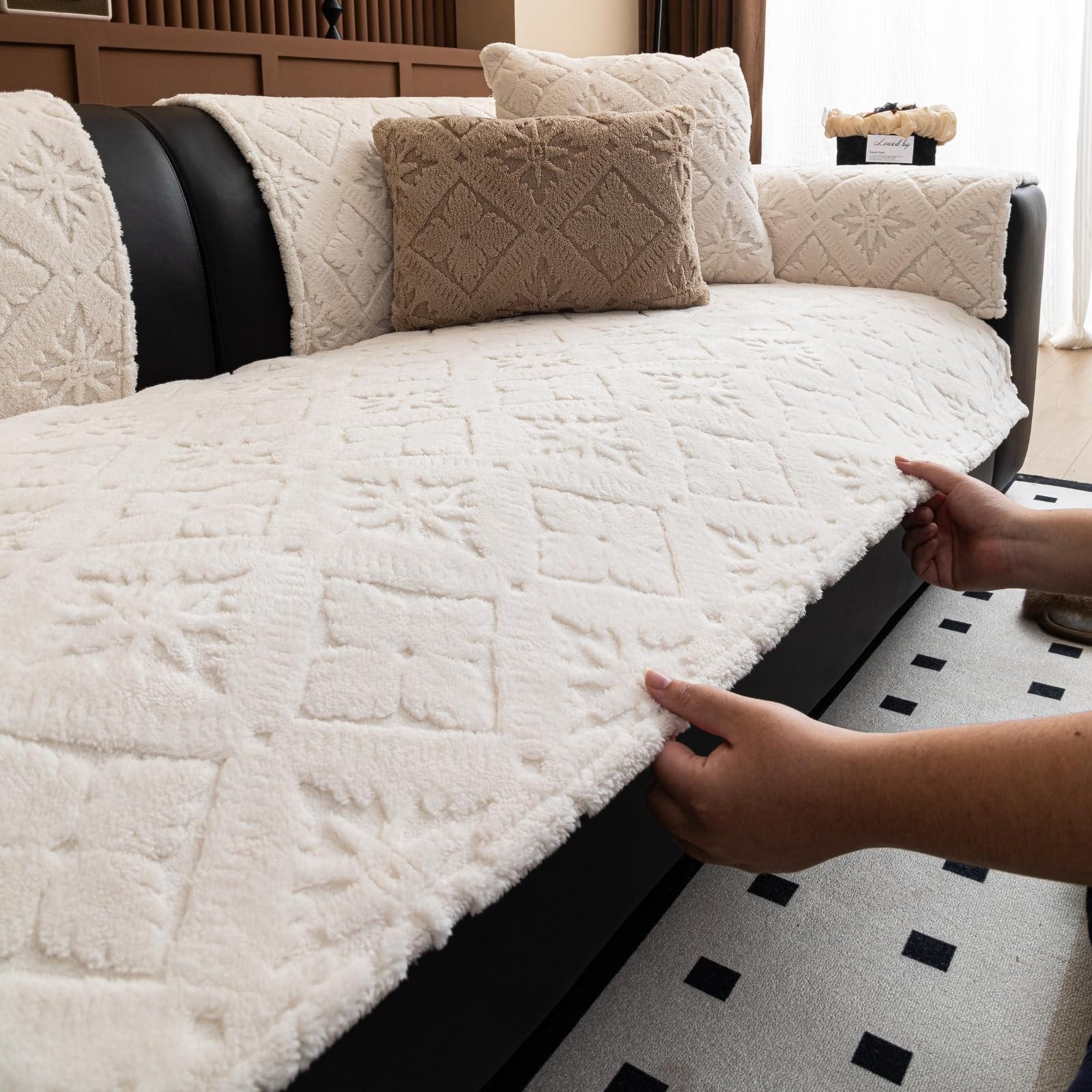 Non-Slip Jacquard Fleece Plush Sofa Couch Cover