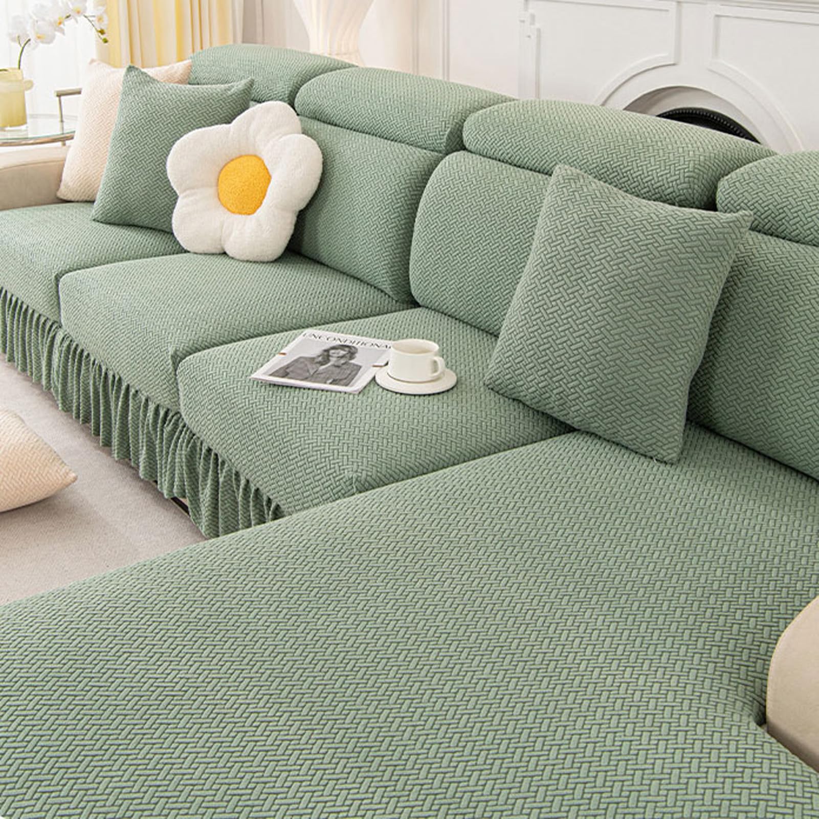 Generic Velvet Extendable Sofa Seat Cushion Covers with Skirted High Stretch Sofa Slipcovers Corner Washable L Shaped Chaise Longue Sofa Covers