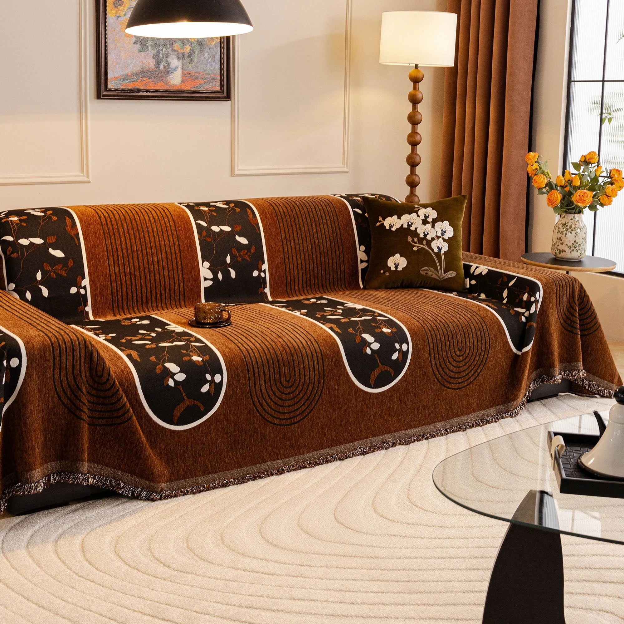 Non-Slip Modern Geometric Chenille Tassels Sofa Couch Cover